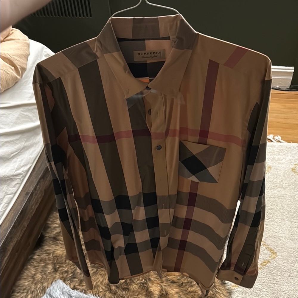 Burberry Brown Casual Button Down Shirt with Classic Plaid